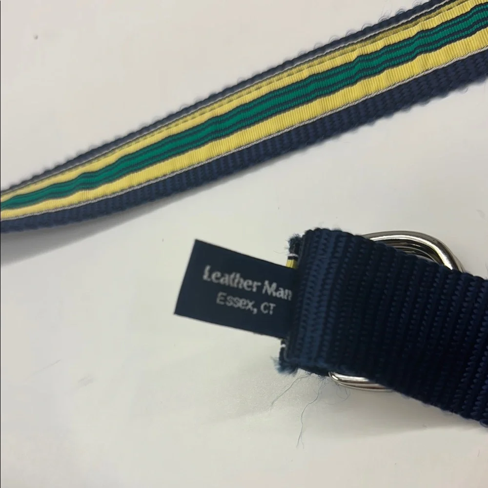 Leather Man Blue and Yellow Canvas Belt with Double Ring Buckle